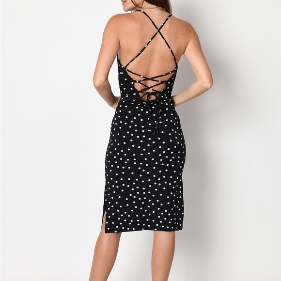 NEW TART COLLECTION Kris Dress Shadow Dot Slinky Stretch Lace Tie Back Large - Picture 2 of 9